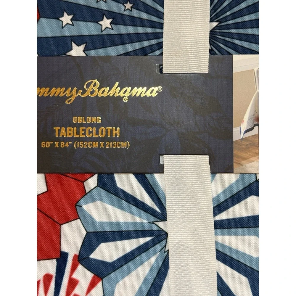 New Tommy Bahama Americana Tablecloth‎ Floral Red White Blue Oblong 60